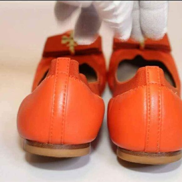 Tory Burch Designer Sedgewick Orange Ballet Flat Womens Leather Shoes Size 5.5 M - Picture 5 of 10